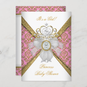 Baby Shower Girl White Pink Princess Damask Invitation