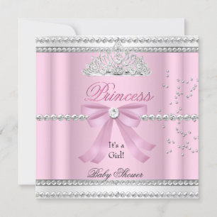 Baby Shower Girl White Pink Princess Tiara Bow Invitation