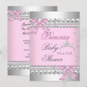 Baby Shower Girl White Pink Princess Tiara Gem 2 Invitation