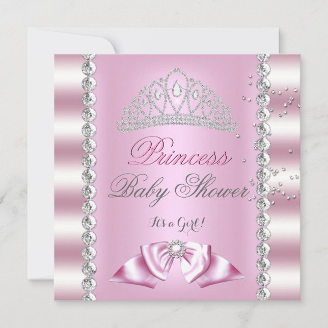 Baby Shower Girl White Pink Princess Tiara Gem 7 Invitation (Front)