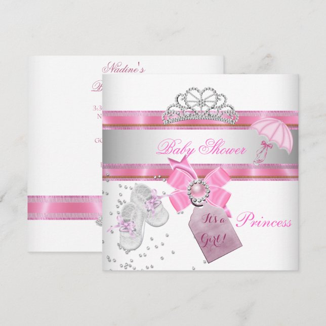 Baby Shower Girl White Pink Princess Tiara Magical Invitation (Front/Back)