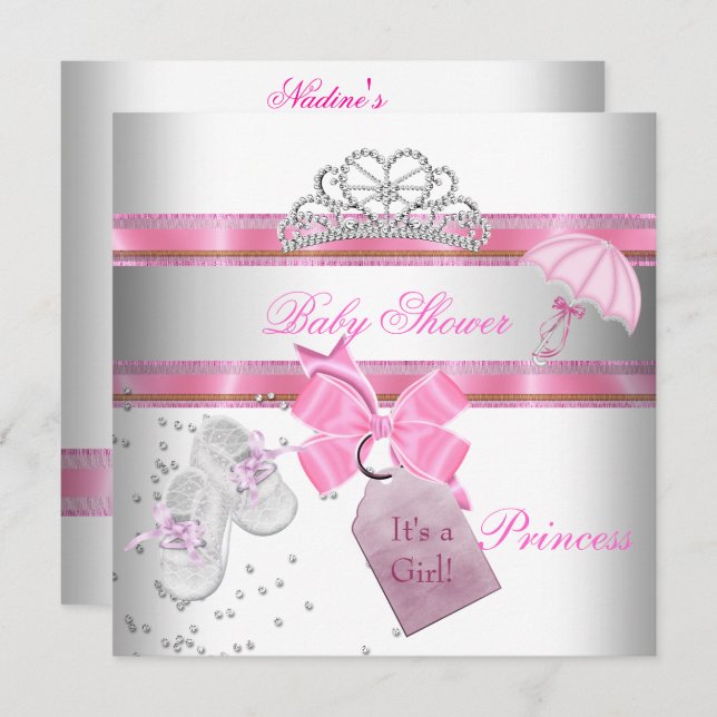 Baby Shower Girl White Pink Princess Tiara Magical Invitation (Front/Back)