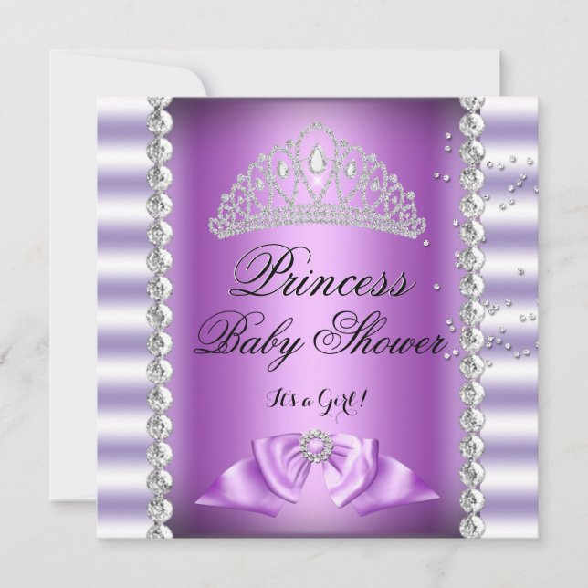 Baby Shower Girl White Purple Princess Tiara Gem 7 Invitation (Front)