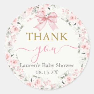 Baby Shower Girl with bow Classic Round Sticker