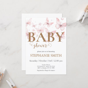 baby shower girl with pink butterflies invitation