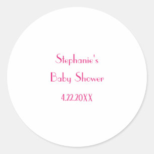 Baby Shower Girls Pink Custom Name Elegant 2024 Classic Round Sticker
