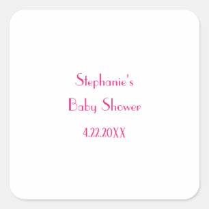 Baby Shower Girls Pink Custom Name Elegant 2024 Square Sticker