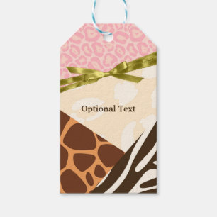 Baby Shower Girls Pink Safari Theme Print Gift Tags