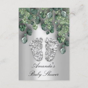 Baby Shower Glitter Feet Grey Eucalyptus Green VIP Invitation
