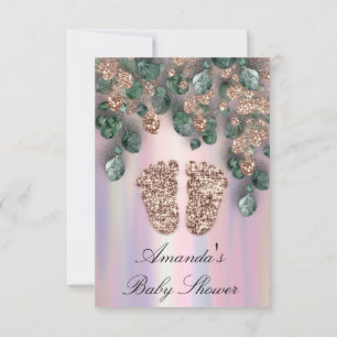Baby Shower Glitter Feet Rose Glitter Purple Rose Invitation