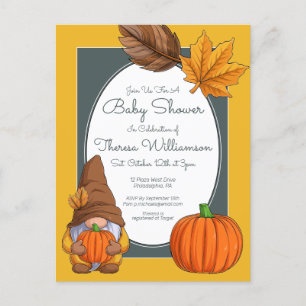 BABY SHOWER Gnome Autumn Fall Invitation Postcard