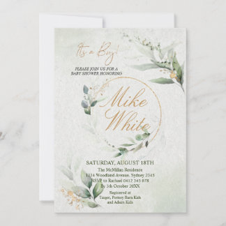 Baby Shower Gold and Green Design - It's a Boy Inv Invitation