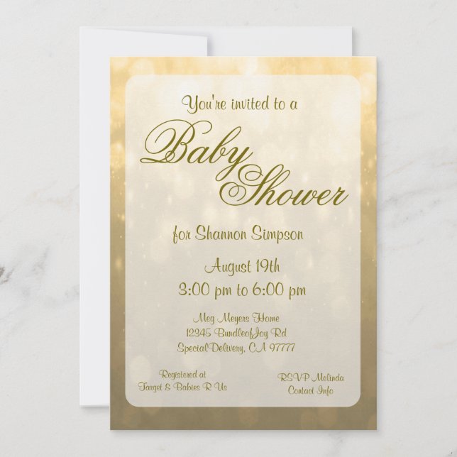 Baby Shower | Gold Bokeh Lights Invitation (Front)