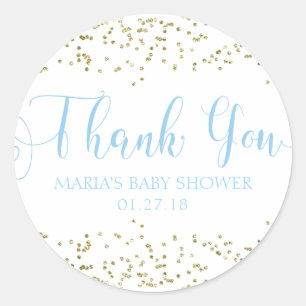 Baby Shower Gold Confetti Blue Favour Thank You Ta Classic Round Sticker