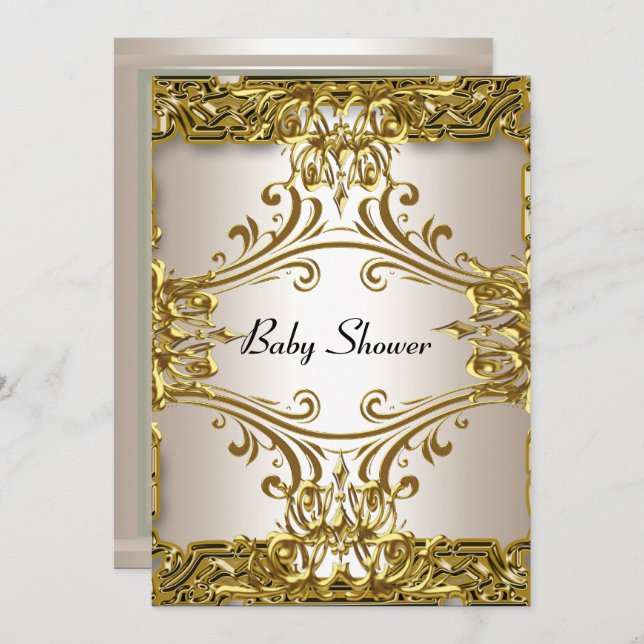 Baby Shower Gold Cream  Neutral Invitation (Front/Back)