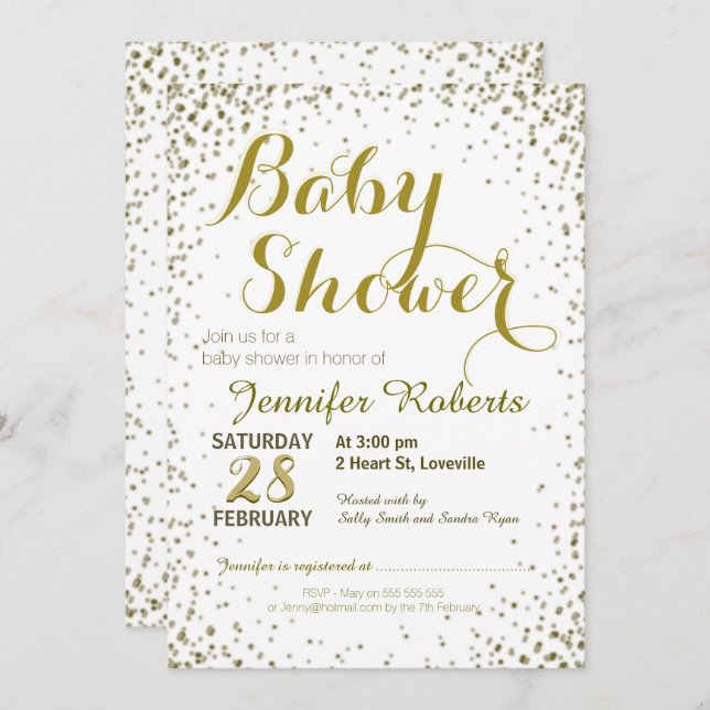 Baby Shower | Gold Glitter Stars Invitation (Front/Back)