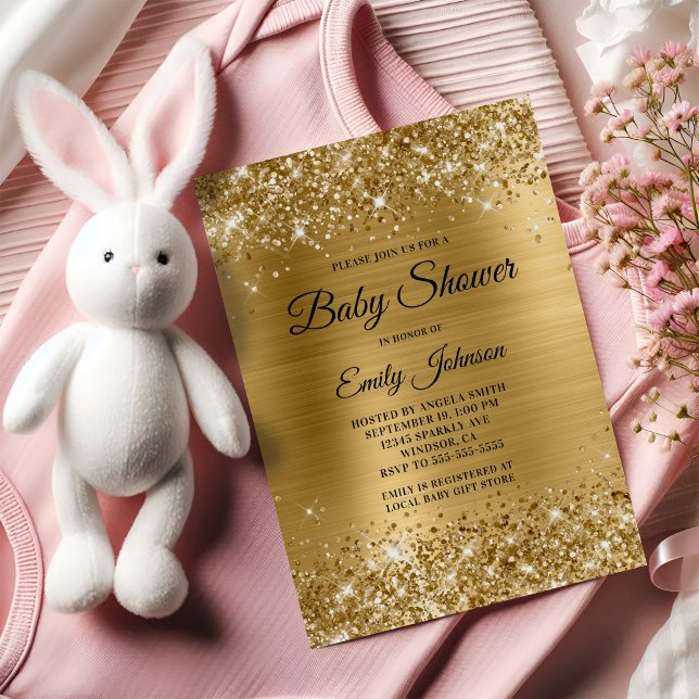 Baby Shower Gold Glittery Foil Fancy Script Invitation (Baby Shower Gold Glittery Foil Fancy Script Invitation)