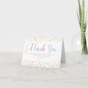 Baby Shower Gold Pink Blue Boy Girl Thank You Card