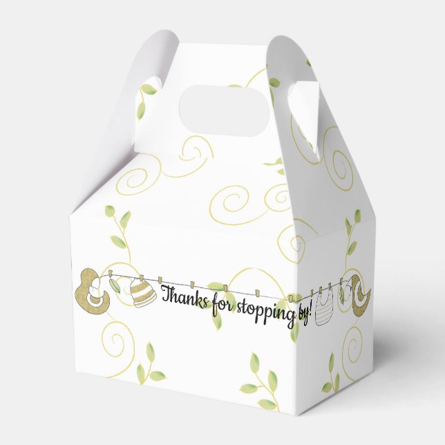 Baby Shower Golden Birds Gable Favour Box (Front Side)
