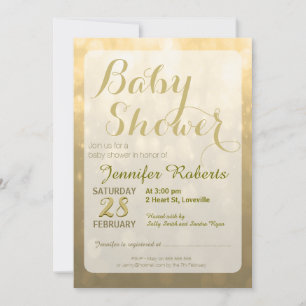 Baby Shower   Golden Bokeh Lights Invitation