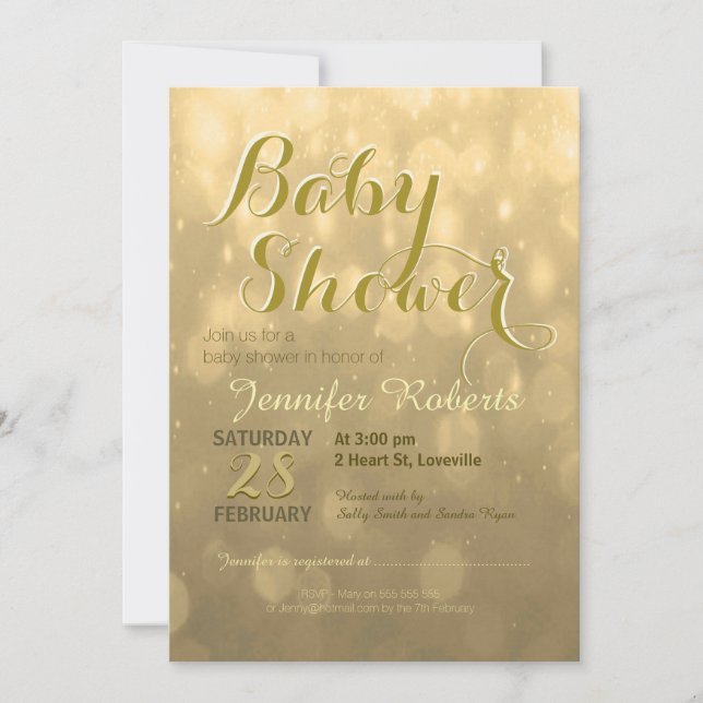 Baby Shower | Golden Bokeh Lights Invitation (Front)