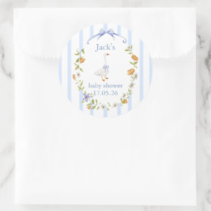 Baby shower goose blue classic round sticker