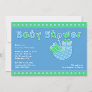 Baby Shower Green Blue Flat Invitation