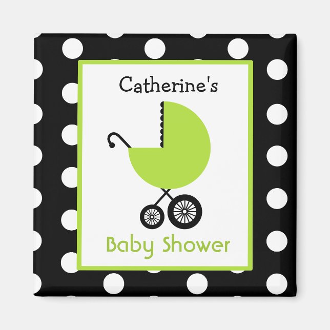 Baby Shower - Green Carriage and Polka Dots Magnet (Front)