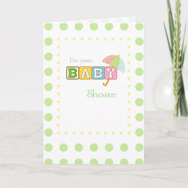Baby Shower, Green Dots with Umbrella Thank You Card (Front)