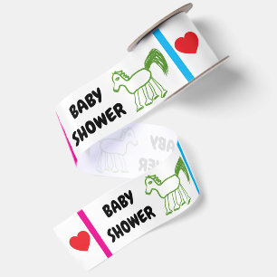 Baby Shower Green Horse Pink Blue 3" Satin Ribbon