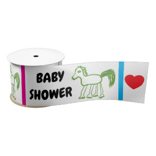 Baby Shower Green Horse Pink Blue Satin Ribbon