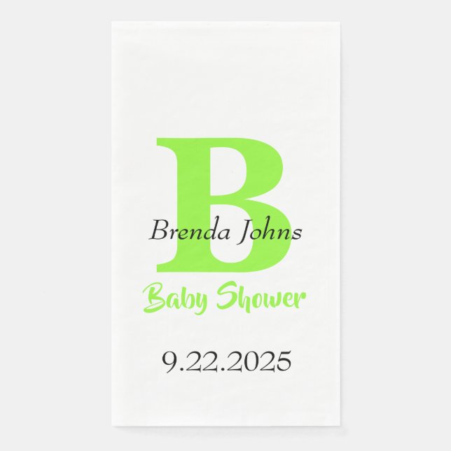 Baby Shower Green Jungle Theme Monogram Name Napkin (Front)