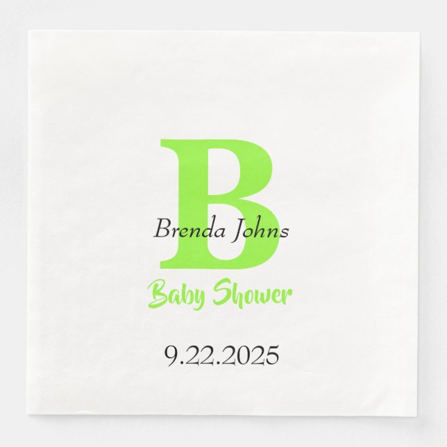 Baby Shower Green Jungle Theme Monogram Name Napkin (Front)