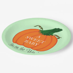 Baby Shower Green Orange Pumpkin Paper Plate