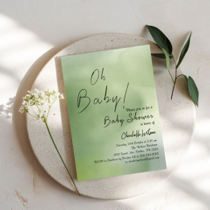Baby Shower Green Watercolor Background Invitation