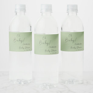 Baby Shower Green Watercolor Background Oh Baby Water Bottle Label