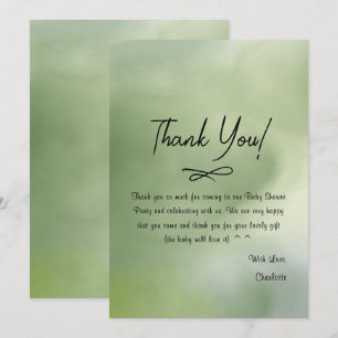 Baby Shower Green Watercolor Background Thank You Card