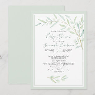 Baby Shower Greenery Elegant Watercolor Foliage Invitation