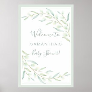 Baby Shower Greenery Elegant Watercolor Foliage Poster