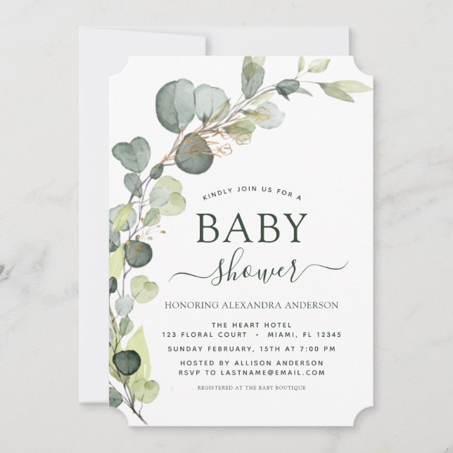 Baby Shower Greenery Eucalyptus Botanical Elegant Invitation (Front)