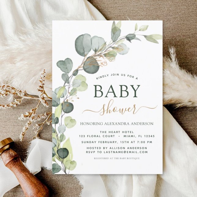 Baby Shower Greenery Eucalyptus Gold Elegant (Creator Uploaded)