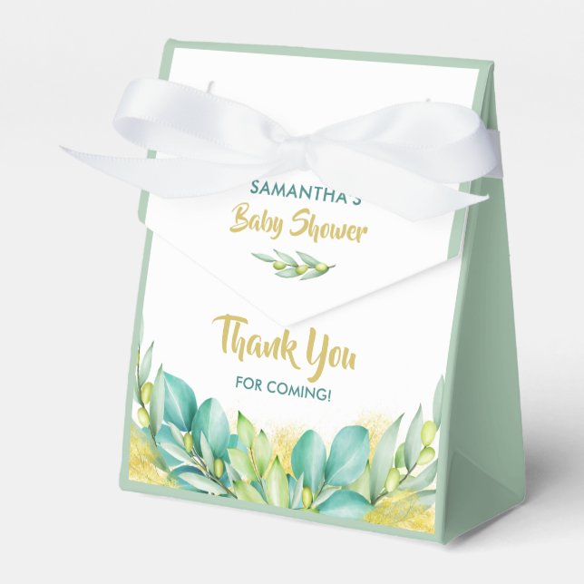 Baby Shower Greenery Eucalyptus Leaves Olive Favour Box (Front Side)