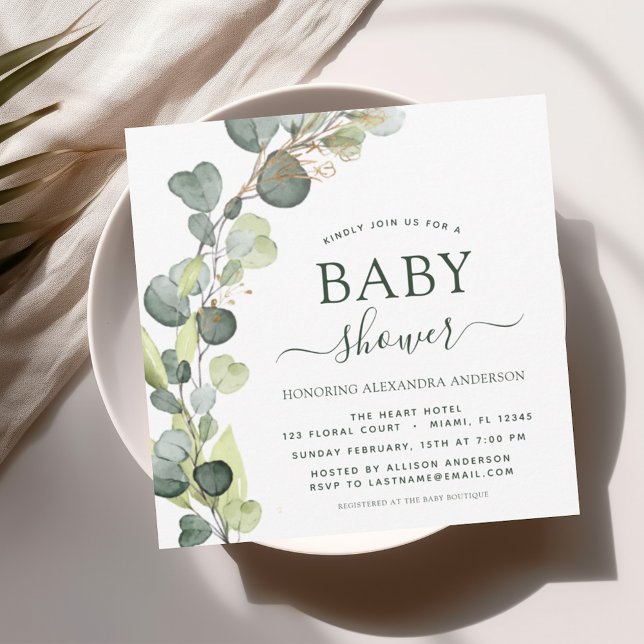 Baby Shower Greenery Eucalyptus Succulent Elegant Invitation (Creator Uploaded)
