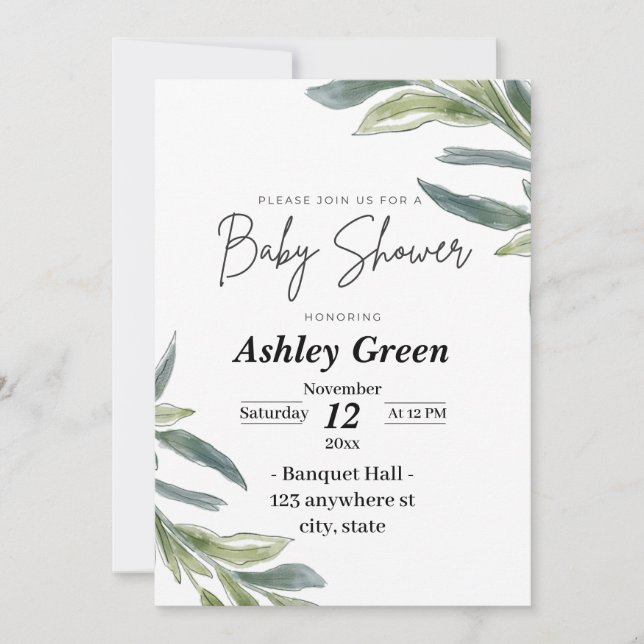 baby shower greenery invitation  (Front)