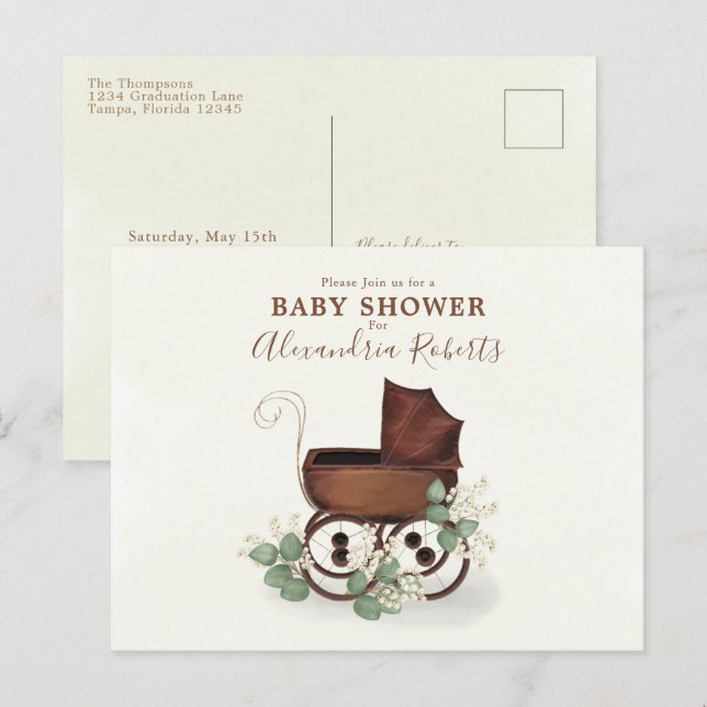 Baby Shower Greenery Modern Watercolor Eucalyptus Postcard (Front/Back)