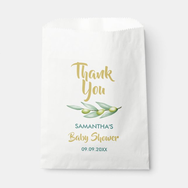 Baby Shower Greenery Olive Branch Elegant Favour Bag (Front)