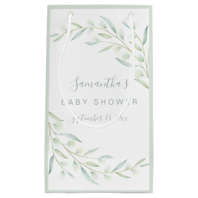 Baby Shower Greenery Trendy Watercolor Foliage Small Gift Bag (Front)