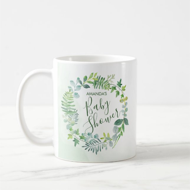 Baby Shower Greenery Wreath Coffee Mug (Left)