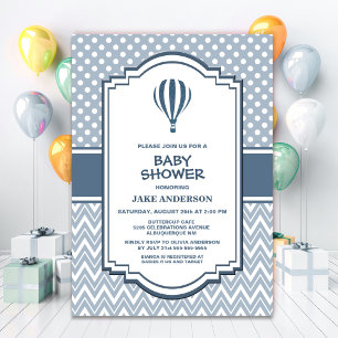 Baby Shower Grey Hot Air Balloon Invitation