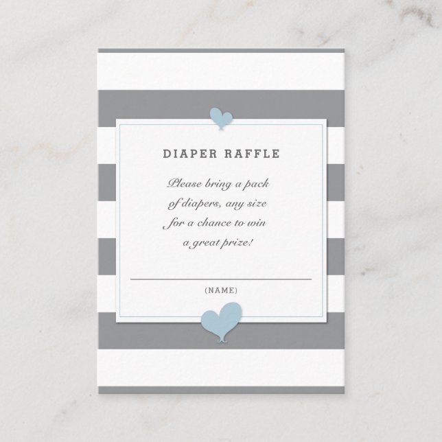 Baby Shower Grey Stripe Enclosure Diaper Raffle Business Card (Front)
